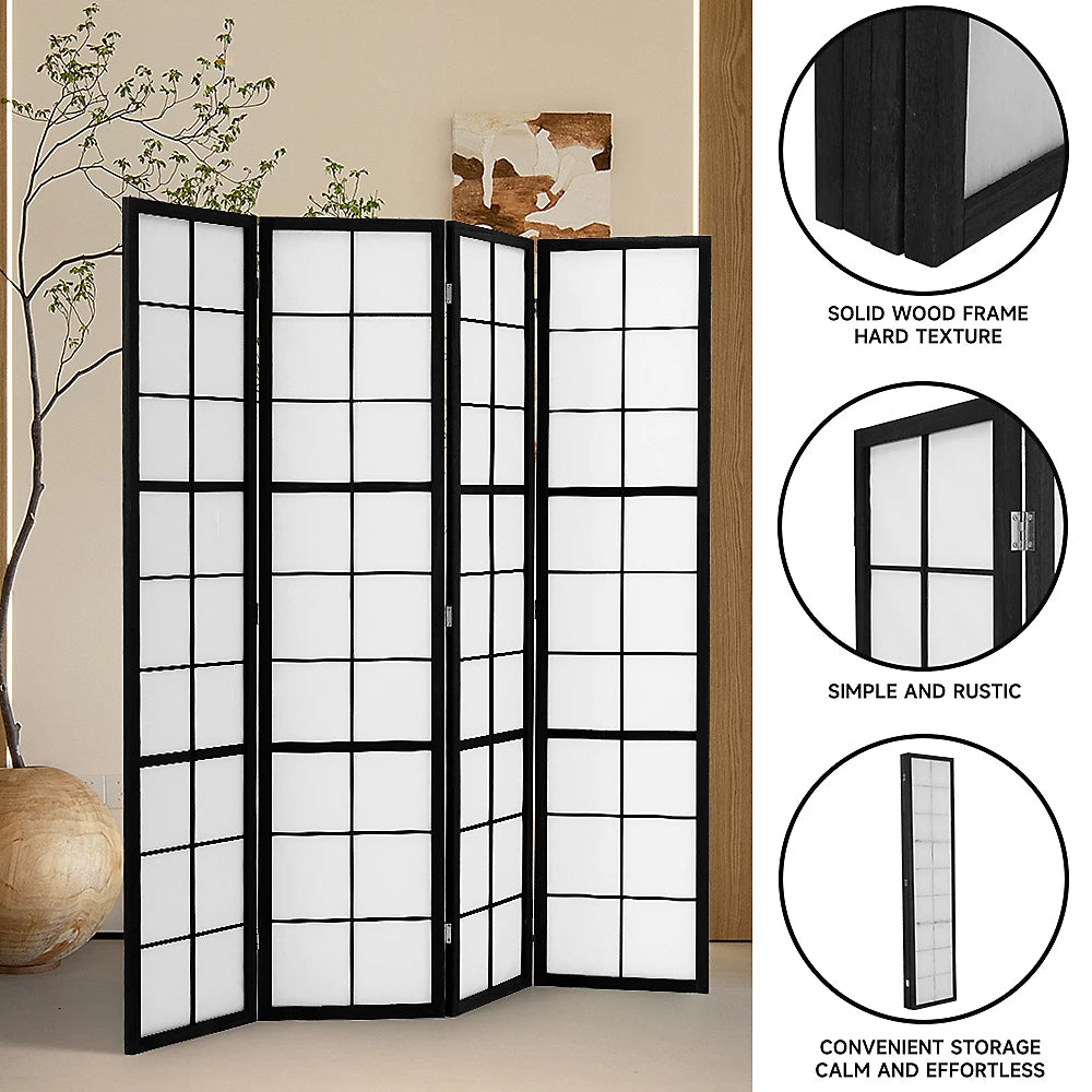 Livingandhome 4-Panel Solid Wood Folding Screen Room Divider  (C47)
