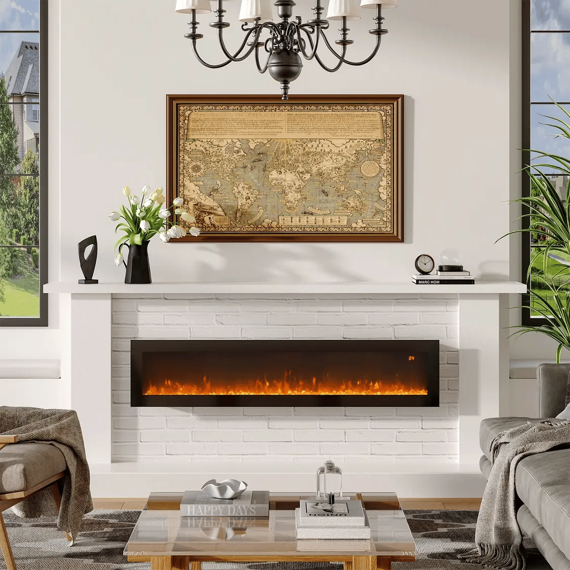 Brand new, 60inch LED Flame Wall-Mounted Electric Fireplace with Remote  (C51)